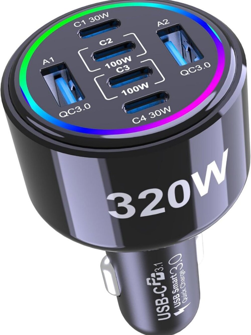 320W 6-Port USB C Car Charger | Fast Charging for Multiple Devices on the Go